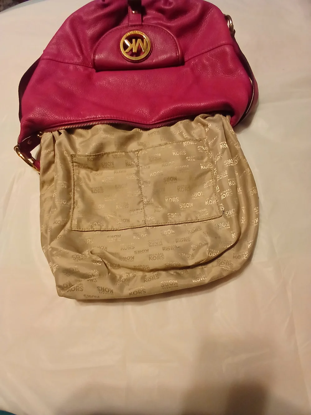 Michael Kors Hot Pink Pebbled Leather Hobo with Gold Hardware